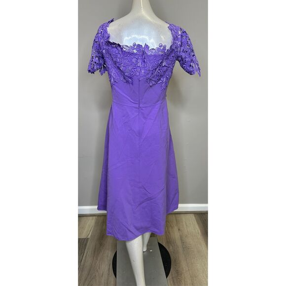 NWT Oscar Dela Renta Off The Shoulder Wool And Lace Midi Dress Iris US 14 $3690 - Picture 8 of 9